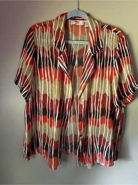 Short Sleeve Button-Down Shirt - Red Multi Print